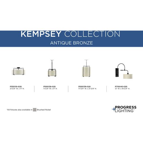 Kempsey 3 Light 22 inch Antique Bronze Semi-Flush Mount Convertible Ceiling Light